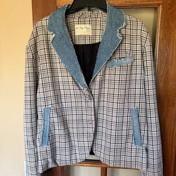 Free People Riley Vintage Denim Trim Blazer - Picture 3 of 4